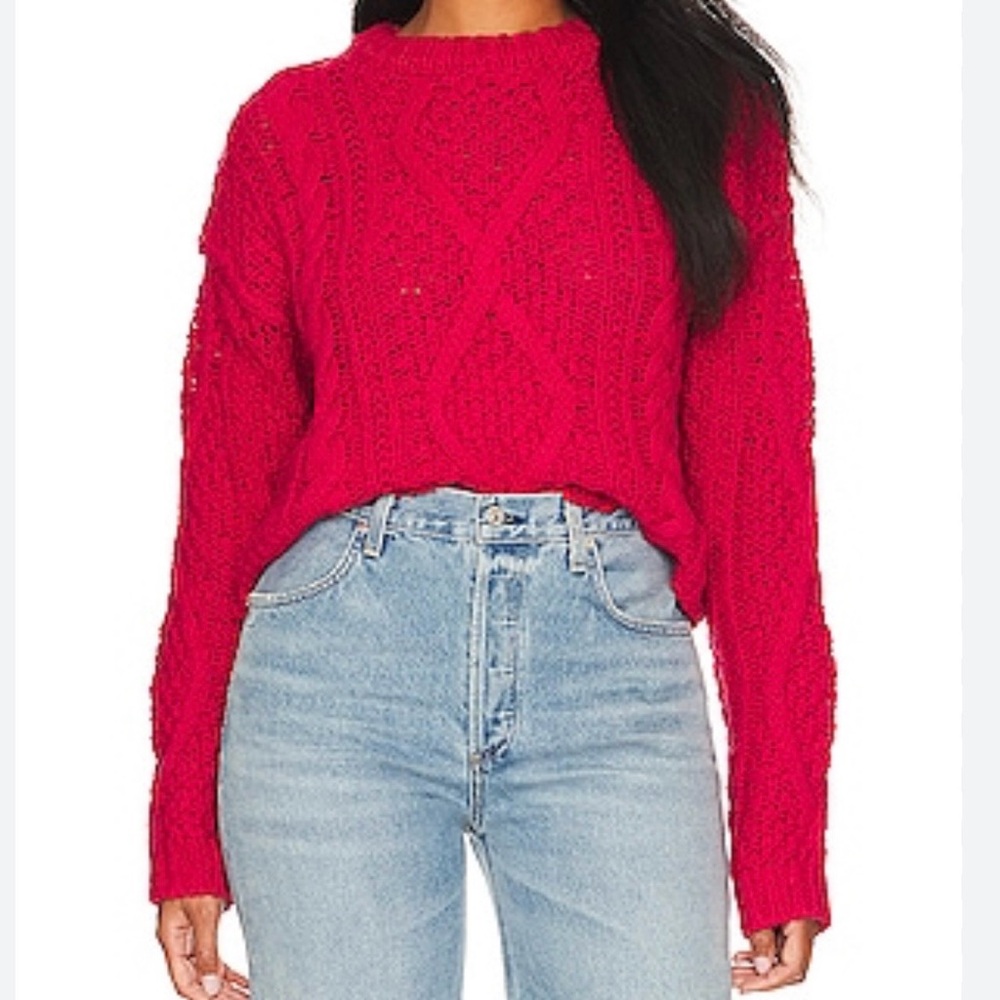 Free People Cutting Edge‎ Cable Crewneck Sweater Cropped